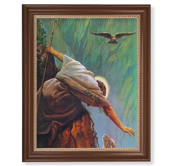 Hook: The Lost Sheep Picture, 13-1/2"x16-9/16 Walnut Finish Frame with Gold Beaded Lip, Textured Italian Print # 22284