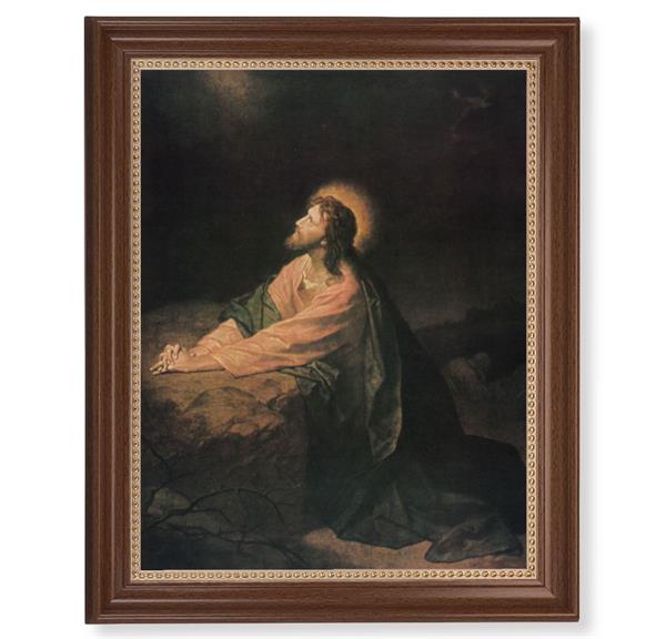 Hofmann: Gethsemane Picture, 13-1/2"x16-9/16 Walnut Finish Frame with Gold Beaded Lip, Textured Italian Print # 22286