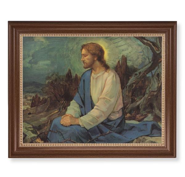 Meditation in The Garden Picture, 13-1/2"x16-9/16 Walnut Finish Frame with Gold Beaded Lip, Textured Italian Print # 22287
