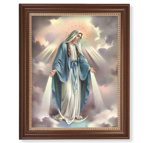 Our Lady of Grace Picture, 13-1/2"x16-9/16 Walnut Finish Frame with Gold Beaded Lip, Textured Italian Print # 22289