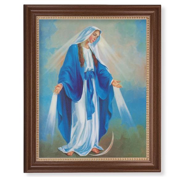 Our Lady of Grace Picture, 13-1/2"x16-9/16 Walnut Finish Frame with Gold Beaded Lip, Textured Italian Print # 22290