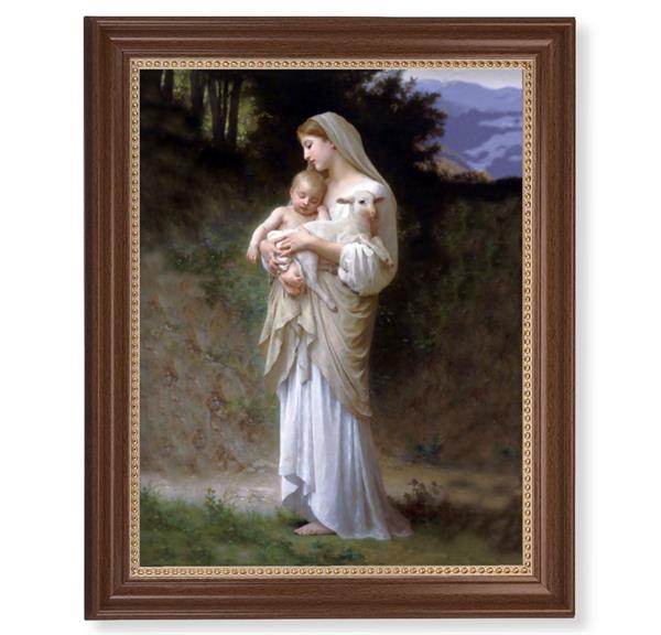 Bouguereau: Divine Innocence Picture, 13-1/2"x16-9/16 Walnut Finish Frame with Gold Beaded Lip, Textured Italian Print # 22328