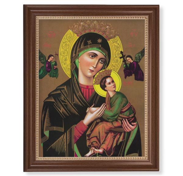 Our Lady of Perpetual Help Picture, 13-1/2"x16-9/16 Walnut Finish Frame with Gold Beaded Lip, Textured Italian Print # 22329