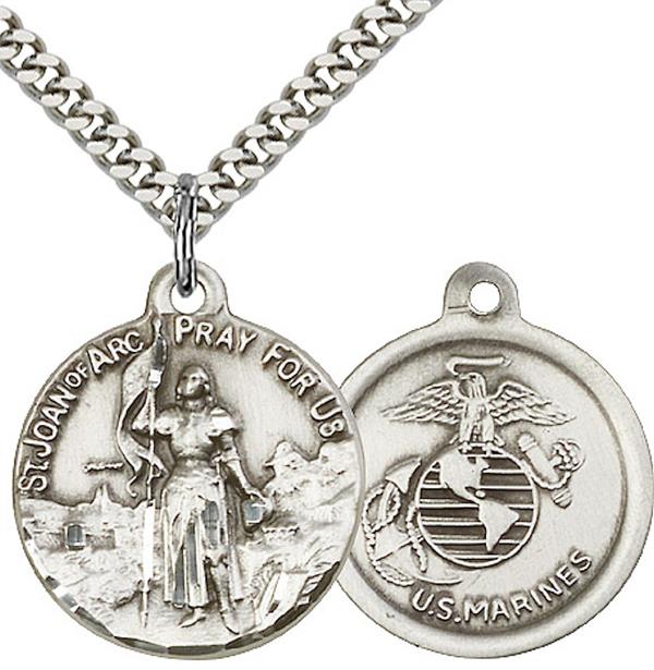 St. Joan of Arc Marine Corps Medal, 13/16" dia., Fine Pewter, Your Choice of Chain, # 2233