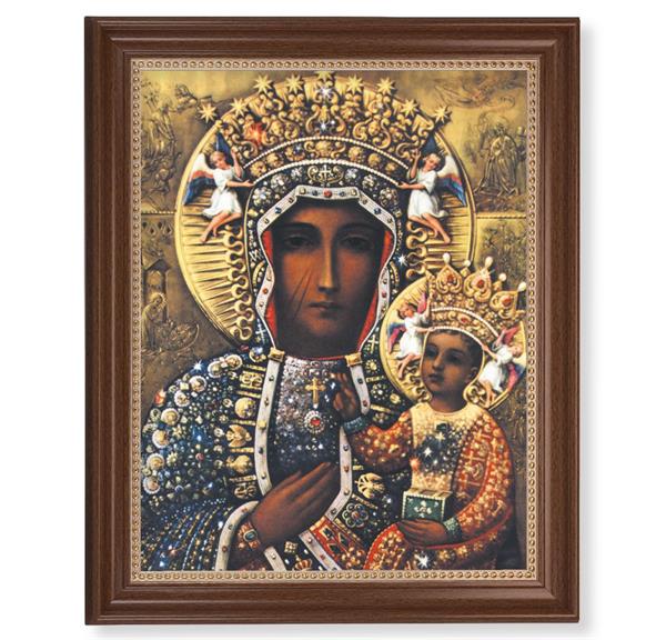 Our Lady of Czestochowa Picture, 13-1/2"x16-9/16 Walnut Finish Frame with Gold Beaded Lip, Textured Italian Print # 22330