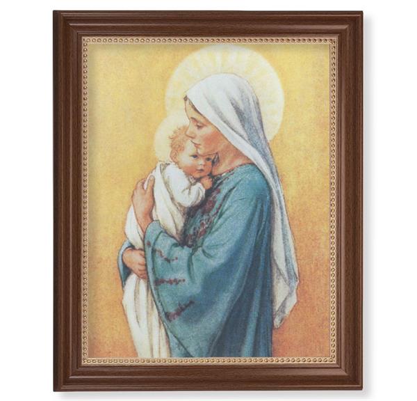Barker: Madonna in Blue Picture, 13-1/2"x16-9/16 Walnut Finish Frame with Gold Beaded Lip, Textured Italian Print # 22333