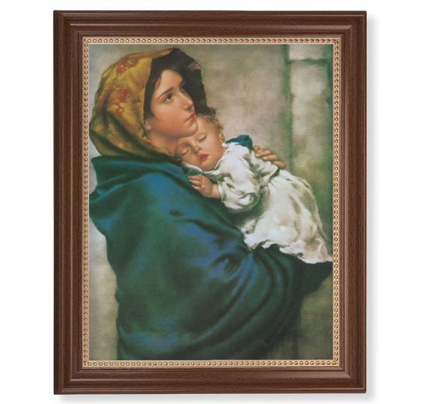 Ferruzi: Madonna of The Street Picture, 13-1/2"x16-9/16 Walnut Finish Frame with Gold Beaded Lip, Textured Italian Print # 22334