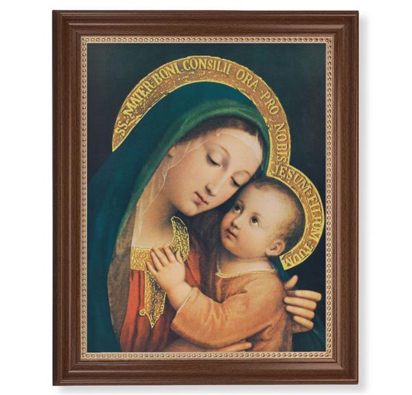 Our Lady of Good Counsel Picture, 13-1/2"x16-9/16 Walnut Finish Frame with Gold Beaded Lip, Textured Italian Print # 22335