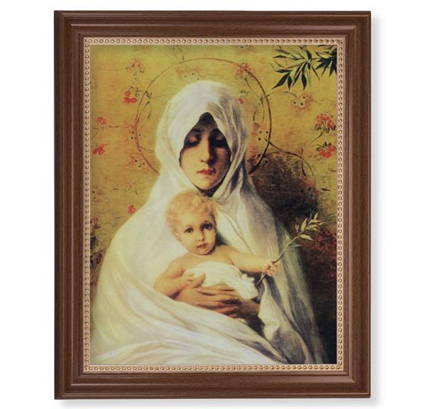 Chambers: Our Lady of The Palm Picture, 13-1/2"x16-9/16 Walnut Finish Frame with Gold Beaded Lip, Textured Italian Print # 22337