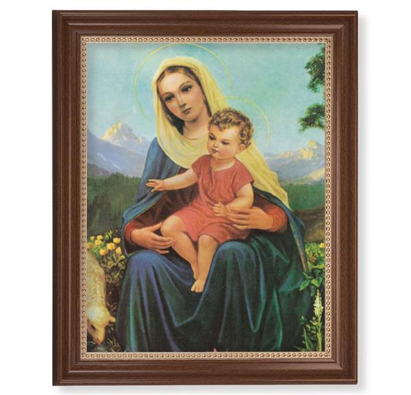 Madonna & Child Picture, 13-1/2"x16-9/16 Walnut Finish Frame with Gold Beaded Lip, Textured Italian Print # 22338