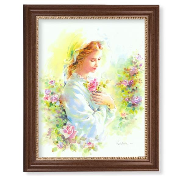 Blanc: Mystical Rose Picture, 13-1/2"x16-9/16 Walnut Finish Frame with Gold Beaded Lip, Textured Italian Print # 22342