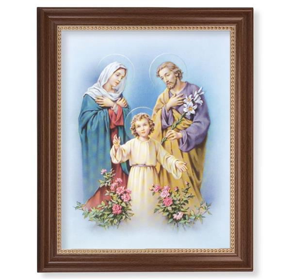Holy Family Picture, 13-1/2"x16-9/16 Walnut Finish Frame with Gold Beaded Lip, Textured Italian Print # 22343
