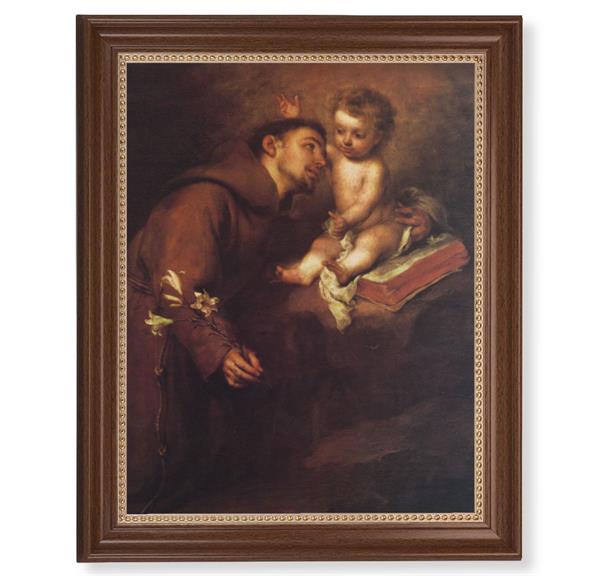 Saint Anthony Picture, 13-1/2"x16-9/16 Walnut Finish Frame with Gold Beaded Lip, Textured Italian Print # 22344