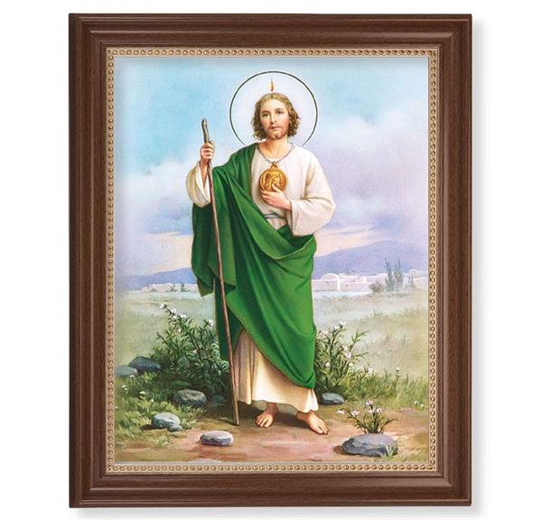 Saint Jude Picture, 13-1/2"x16-9/16 Walnut Finish Frame with Gold Beaded Lip, Textured Italian Print # 22348
