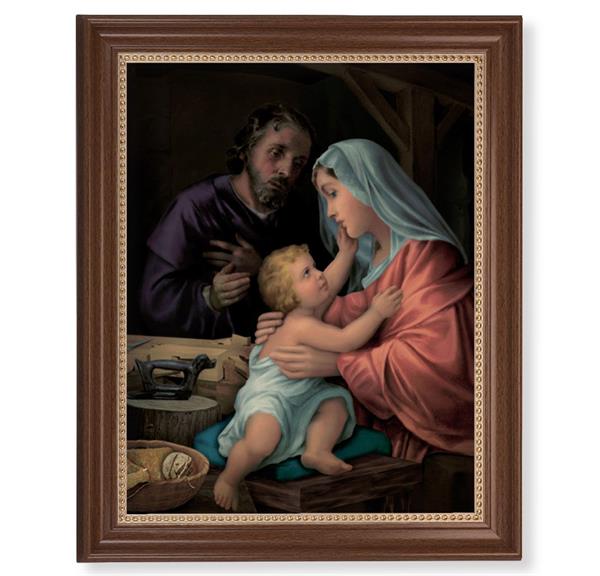 Holy Family Picture, 13-1/2"x16-9/16 Walnut Finish Frame with Gold Beaded Lip, Textured Italian Print # 22351