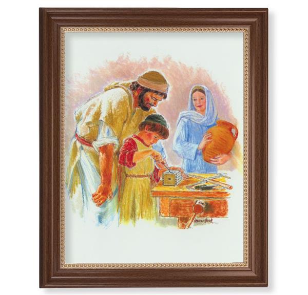 Hook: Jesus The Carpenter Picture, 13-1/2"x16-9/16 Walnut Finish Frame with Gold Beaded Lip, Textured Italian Print # 22352