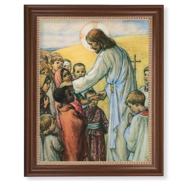 Lord of All Nations Picture, 13-1/2"x16-9/16 Walnut Finish Frame with Gold Beaded Lip, Textured Italian Print # 22353