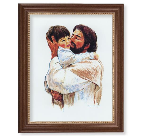 Hook: Love Picture, 13-1/2"x16-9/16 Walnut Finish Frame with Gold Beaded Lip, Textured Italian Print # 22355
