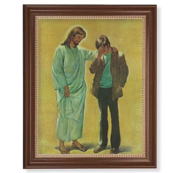 DeSoto: The Pardoning Picture, 13-1/2"x16-9/16 Walnut Finish Frame with Gold Beaded Lip, Textured Italian Print # 22358