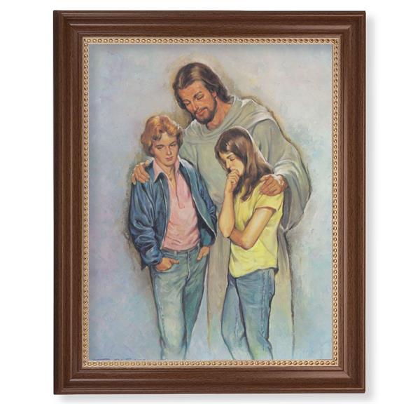 DeSoto: The Comforter Picture, 13-1/2"x16-9/16 Walnut Finish Frame with Gold Beaded Lip, Textured Italian Print # 22359