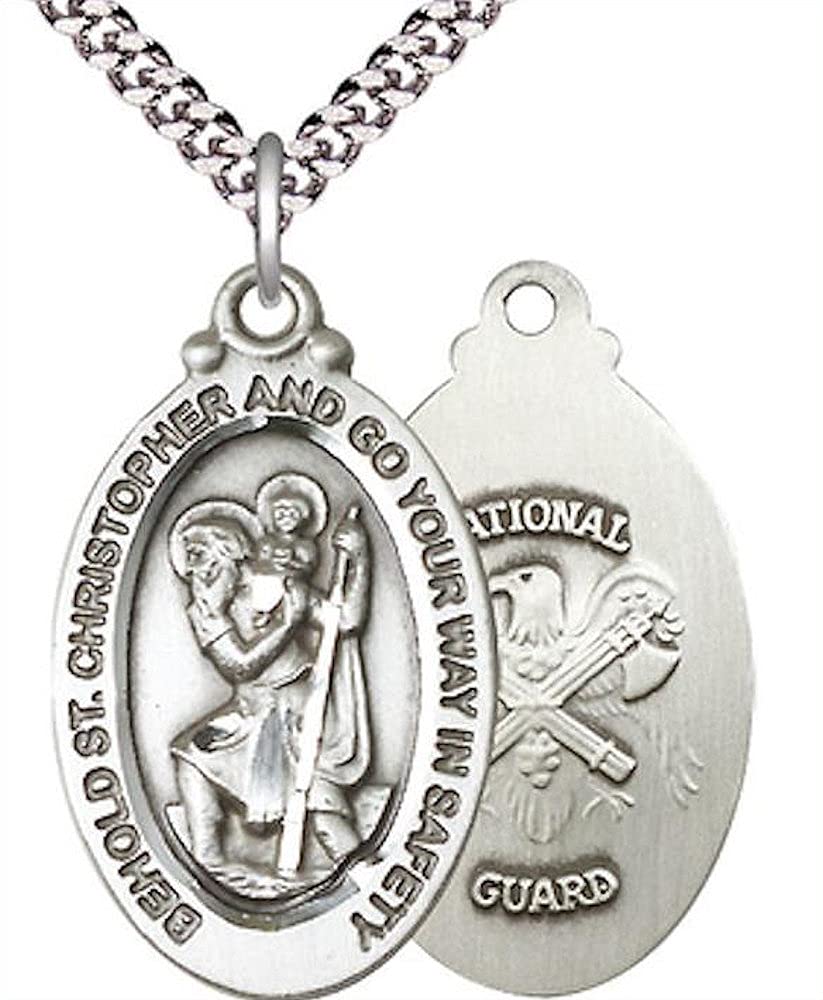 Pewter St. Christopher / National Guard Medal, 1-1/8"tall, Your Choice of Chain, # 1925