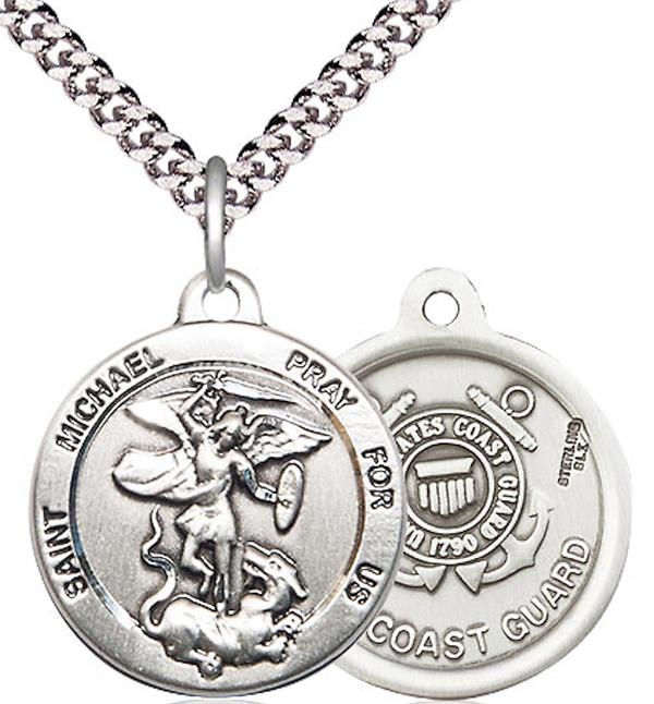St. Michael / Coast Guard Medal, Sterling Silver, 3/4" dia., Your Choice of Chain, # 2240