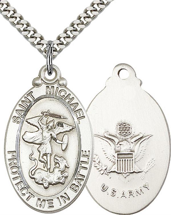 St. Michael / Army Medal, 1-1/8" tall, Fine Pewter, Your Choice of Chain, # 2250