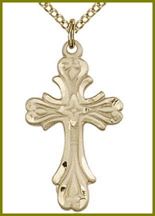 14kt Gold Filled Floral Cross, 1", Your Choice of Chain, # 2259
