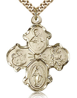 Engraved Gold 4-Way Medal, Your Choice of Chain # 2267