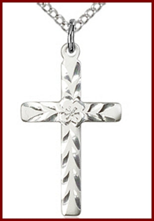 7/8" Floral Cross, Sterling Silver, Your Choice of Chain, # 2282