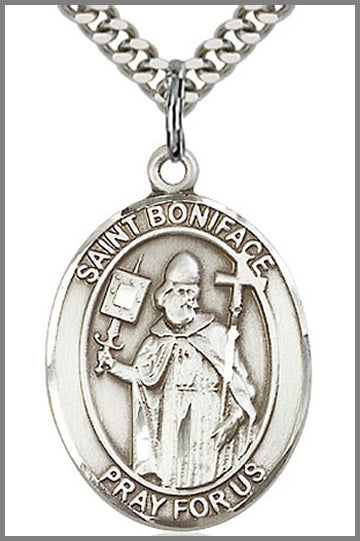 St. Boniface Medal, Sterling Silver, 1"x3/4", 24" chain, # 22837-sale