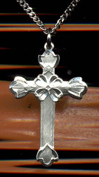 Four Leaf Clover Center Sterling Cross Necklace, Your Choice of Chain # 2287