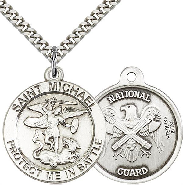 St. Michael / National Guard Medal, 1" dia., Sterling Silver, Your Choice of Chain, # 2291