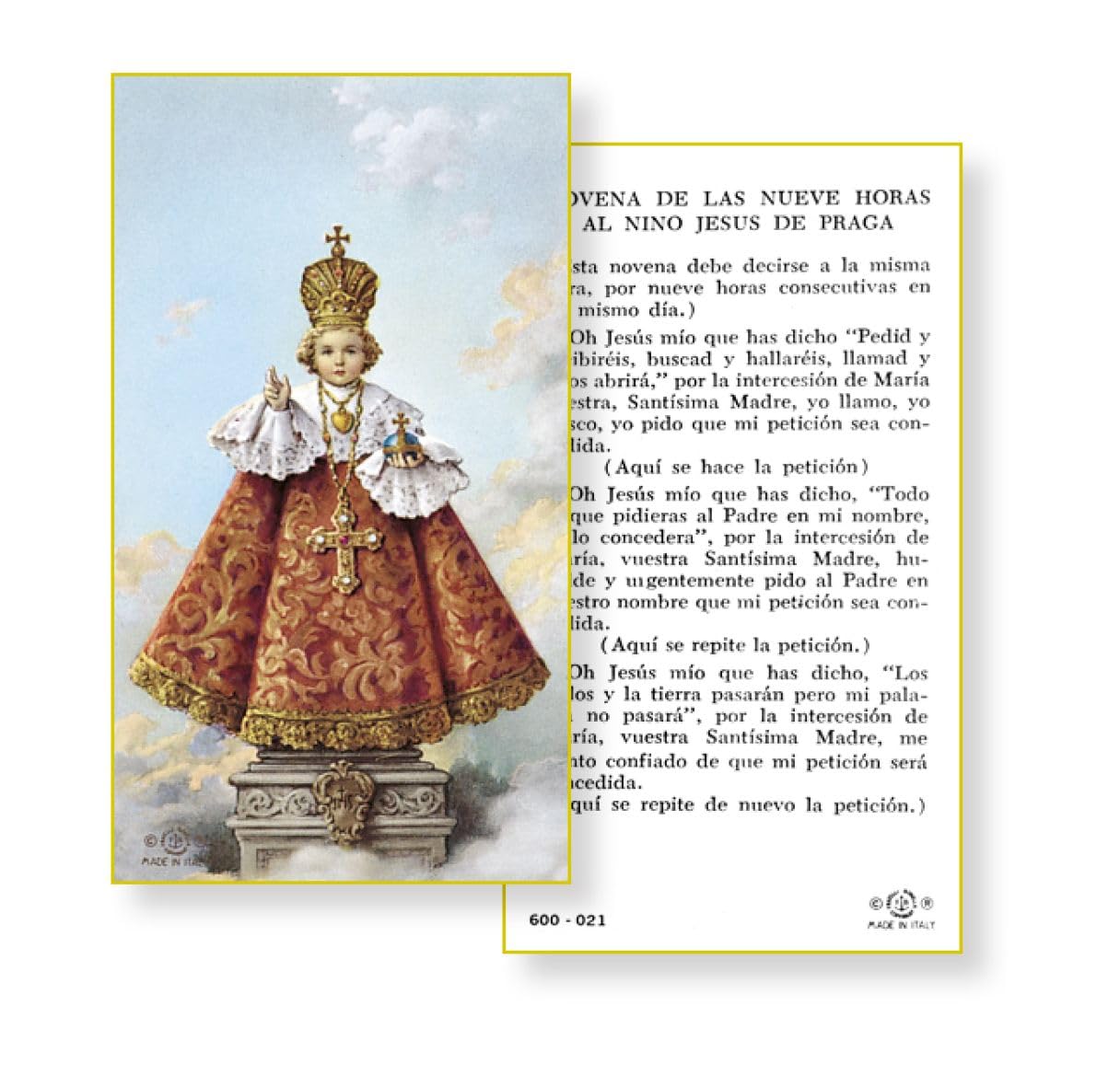 Novena de las Nueve Horas al Nino Jesus de Praga, Paquete de 100 Estampas Sagradas de Papel, # 2907