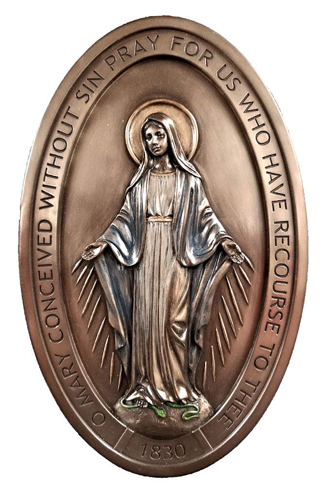 - 8" Miraculous Medal Plaque, Bronzed Veronese Resin, # 7723