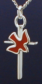 7/8" Holy Spirit Sterling Cross Necklace, Red Enamel, Your Choice of Chain, # 2311