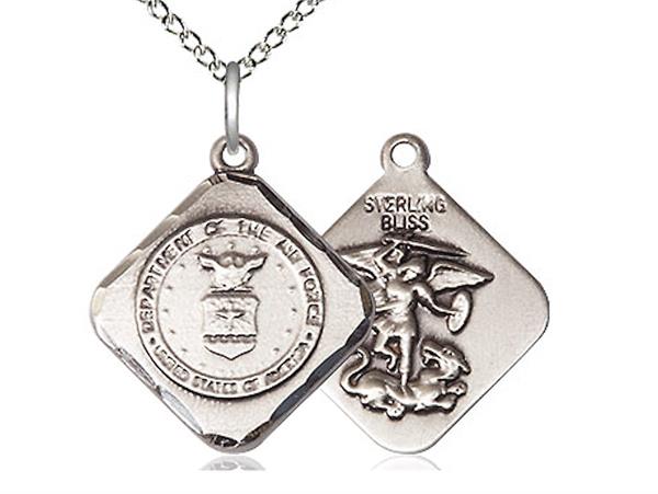 St. Michael / Air Force Medal, Sterling Silver, 11/16" tall, Your Choice of Chain, # 2313