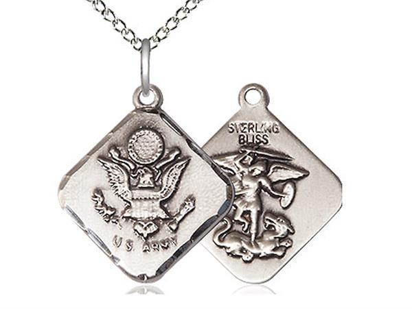 St. Michael / Army Medal, Sterling Silver, 11/16" tall, Your Choice of Chain, # 2320