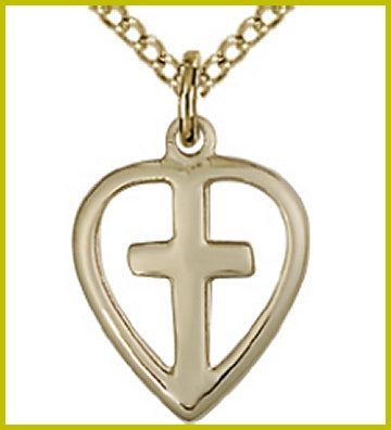 1/2" Cross Heart Necklace, 14kt Gold Filled, Your Choice of Chain, # 2322