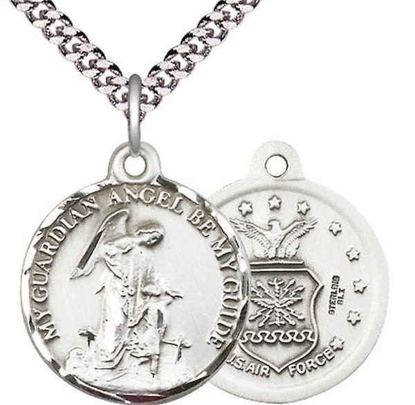 Guardian Angel / Air Force Medal, 3/4" tall, Sterling Silver, Your Choice of Chain, # 2347