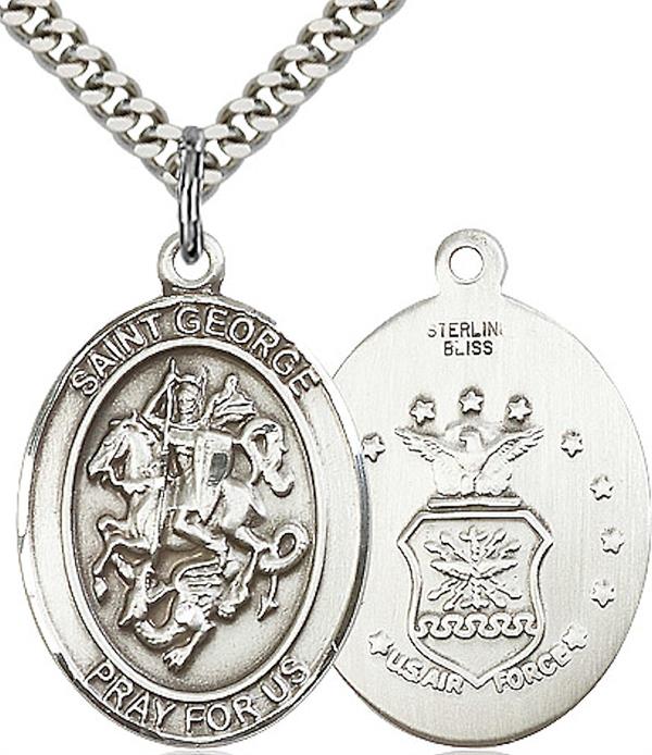 St. George / Air Force Medal, 3/4" tall, Sterling Silver, Your Choice of Chain, # 2349