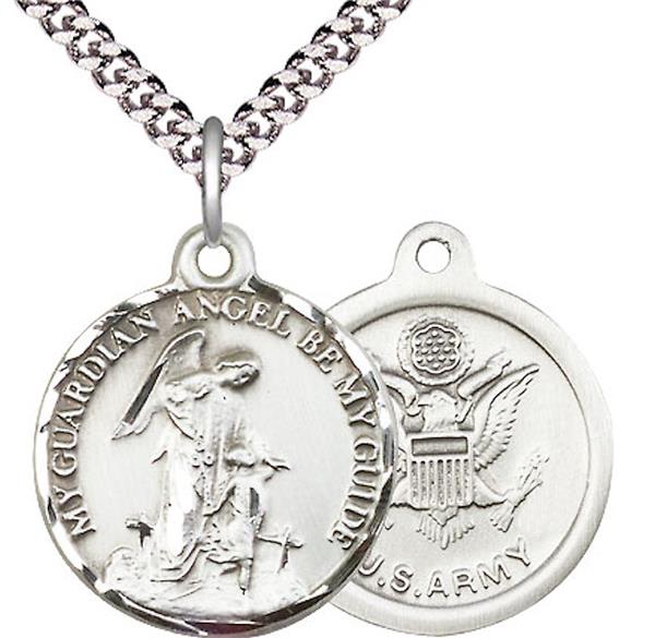 Guardian Angel / Army Medal, 3/4" tall, Fine Pewter, Your Choice of Chain, # 2365