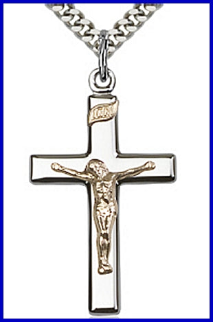1-1/4" Gold Filled on Sterling Silver Crucifix, Your Choice of Chain, # 23977