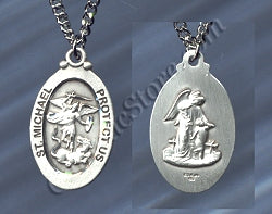 1-3/16" St Michael / Guardian Angel Sterling medal, Your Choice of Chain # 2398