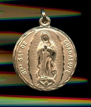 1-1/8" Solid 14kt Gold Spanish Our Lady of Guadalupe Medal, Nuestra Senora de Guadalupe., Free Chain, # 23998