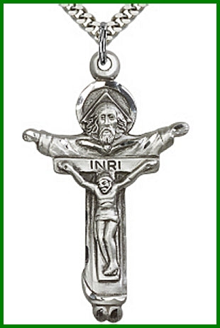 1-3/4" Trinity Crucifix in Sterling Silver, Your Choice of Chain, # 2415