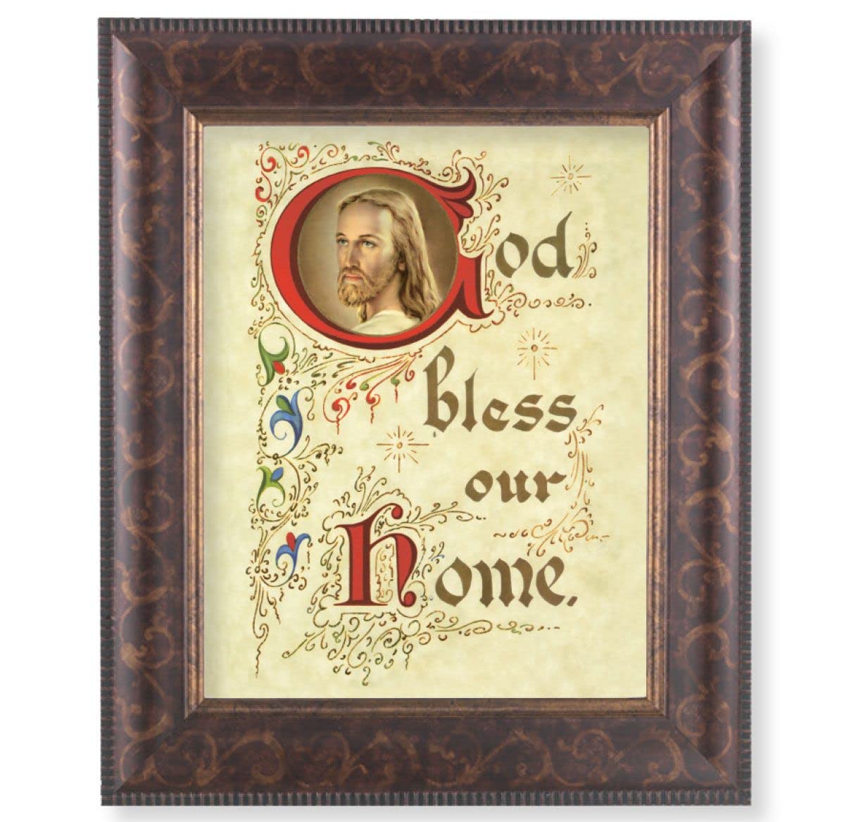 God Bless Our Home Picture, 11-1/4"x13-1/4, Antique Gold & Espresso Frame, Italian Print Under Glass # 25882