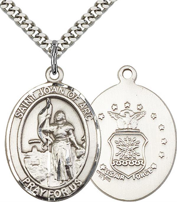 St. Joan of Arc Air Force Medal, 3/4" tall, Sterling Silver, Your Choice of Chain, # 2444
