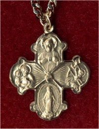 Budded Gold 4-Way Medal, Your choice of chain # 2446