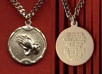 Round Praying Hands Medal Gold Filled, Your choice of chain # 2450